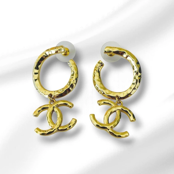 Gold Çift Çelik Küpe - Resim 2