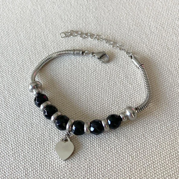 Yoncalı Kalpli 3'lü Çelik Bileklik Set - Resim 3