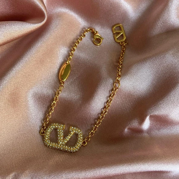 Zirkon Taşlı Gold Şık Çelik Bileklik - Resim 2