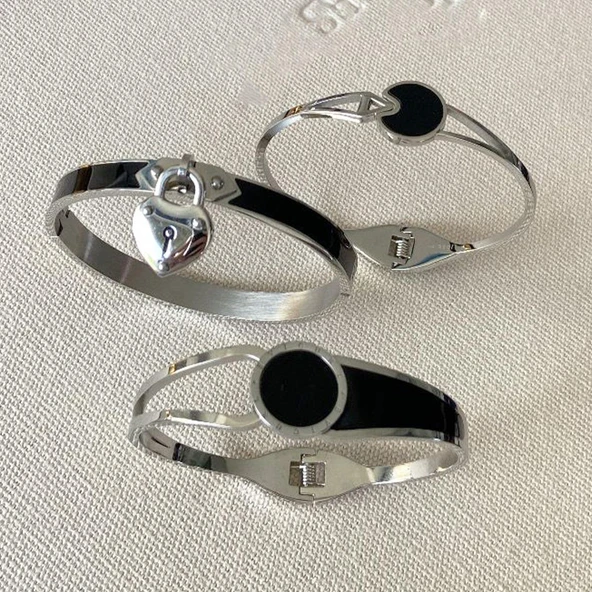 Üçlü Siyah Mineli Çelik Kelepçe ürün görseli 1