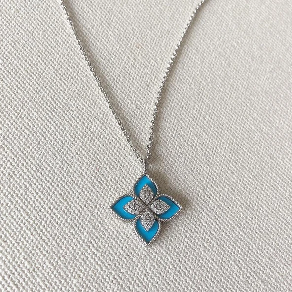 Yonca Mineli İkili Çelik Kolye - Resim 3