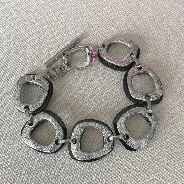 Creo Siyah Halkalı Çelik Bileklik - Resim 3