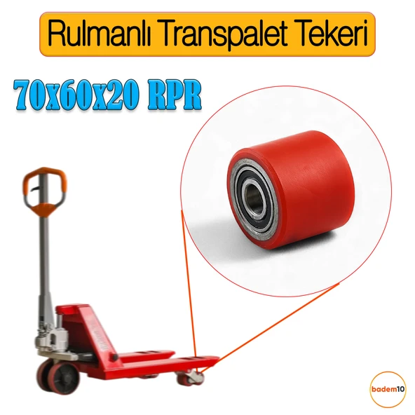 70x60x20 mm Transpalet Tekeri RPR Rulmanlı Bilyalı Kırmızı Tekerlek Palet Taşıma Arabası Tekeri - Resim 3