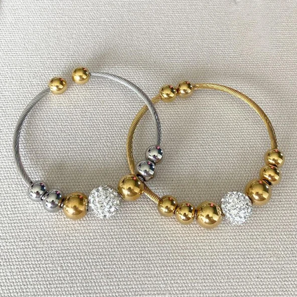 Taşlı Toplu İkili Çelik Bileklik ürün görseli