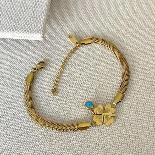 İtalyan Yonca Bileklik Kolye Çelik Set - Resim 4