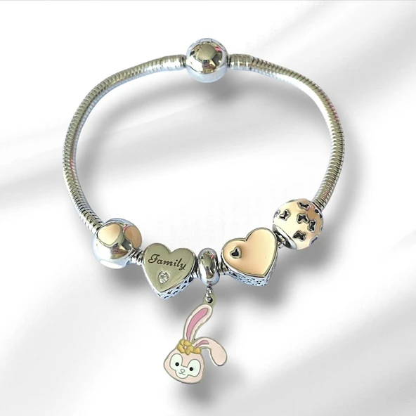 Rabbit Family Charm Çelik Bileklik ürün görseli