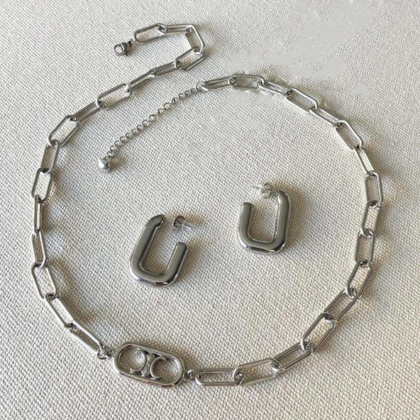 Trend Kolye Küpe Çelik Kombin - 5