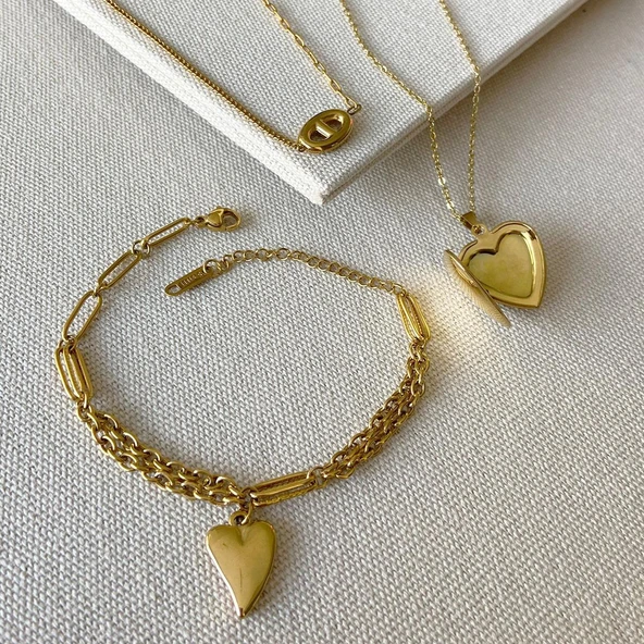 Kalp Açılır Bileklik 3'lü Çelik Set - Resim 5