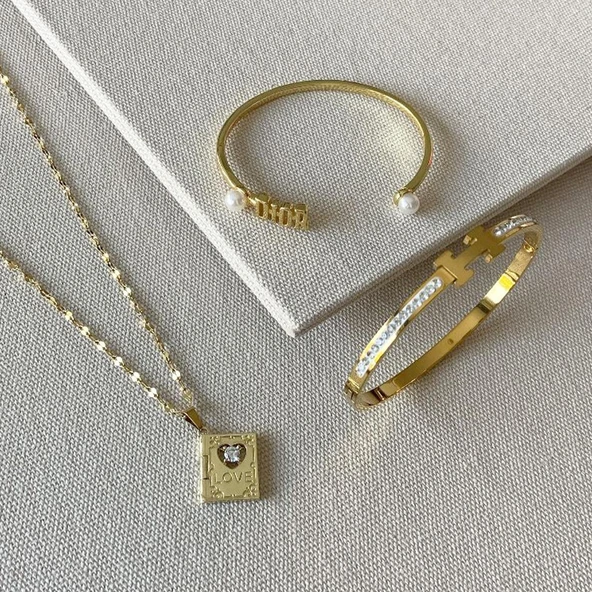 2'li Kelepçe Gold Kolye Set ürün görseli