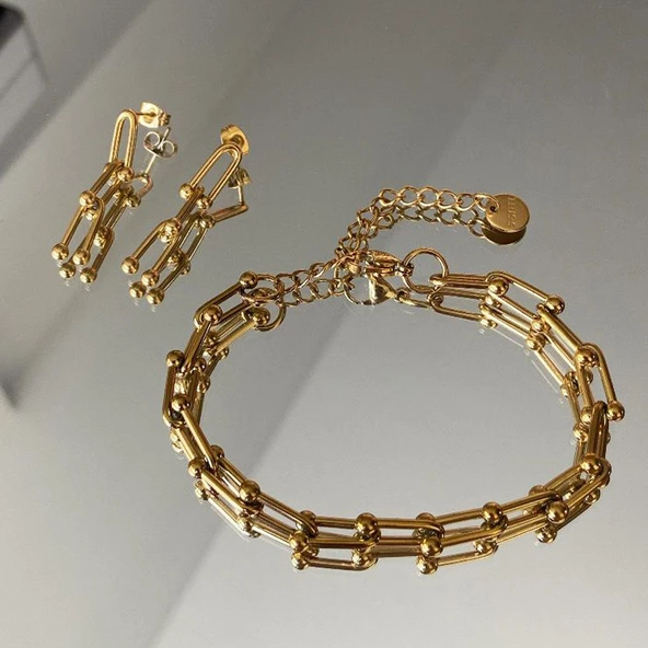 Trend Bileklik Küpe Çelik Set - Resim 2
