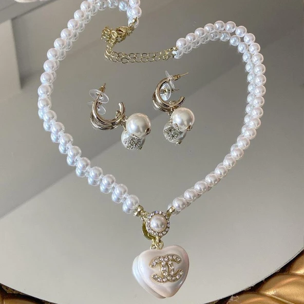 Kalp İncili Princess Gold Çelik Set ürün görseli 1