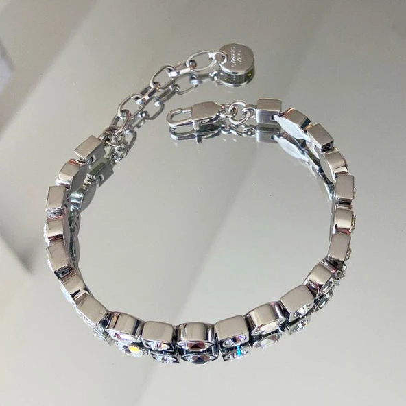 Zirkon Taşlı Kare Çelik Bileklik - Resim 4