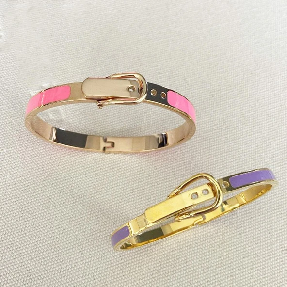 Mineli Rose Gold İkili Çelik Kelepçe - Resim 3