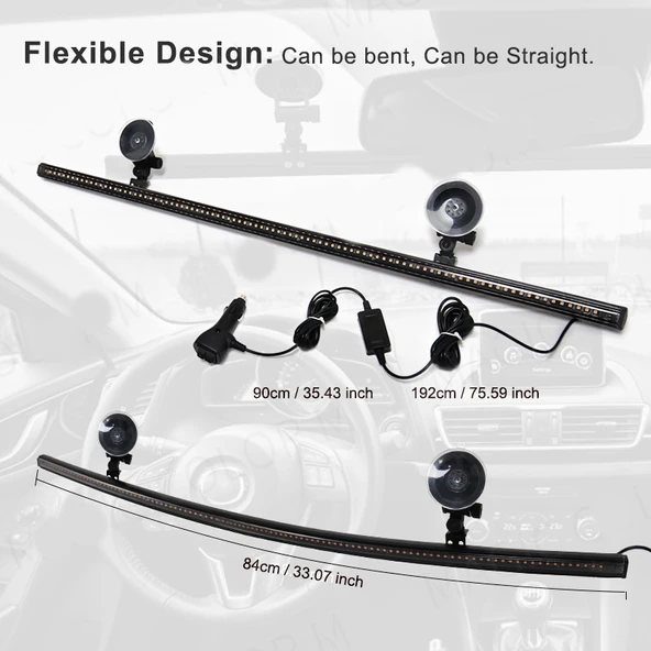 Çakar lamba 12-32v esnek model 84cm vantuzlu çakarlı mavi-kırmızı / LAPA543 - Resim 5