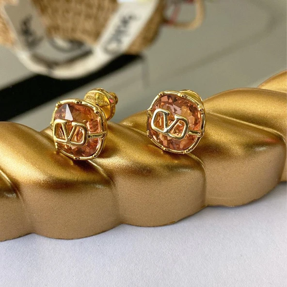 Pembe Taşlı Gold Çelik Küpe - 3