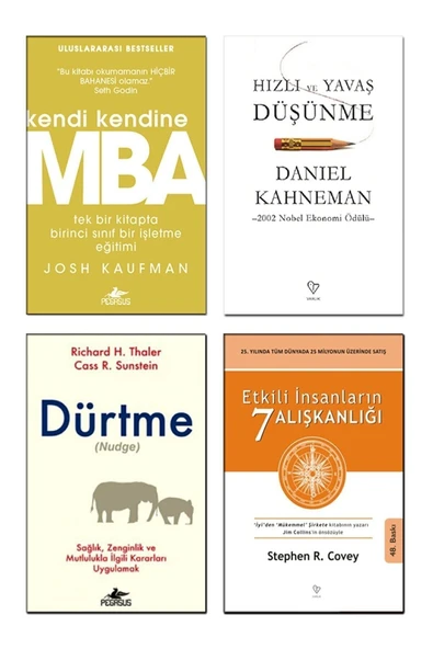 Kendi Kendine MBA + Hızlı Ve Yavaş Düşünme + Dürtme + Etkilli Insanların 7 Alışkanlığı / 4lü Kitap Seti ürün görseli