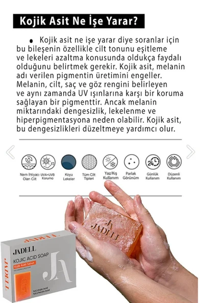 JADELL Kojik ve Ferulik Asit Özlü Aydınlatıcı Besleyici Nemlendirici Cilt Tonu Eşitleyici Leke Ve Kararma Karşıtı Sabun 100 GR - 3