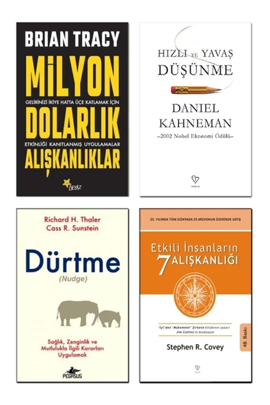 Hızlı Ve Yavaş Düşünme + Etkilli İnsanların Alışkanlığı + Milyon Dolarlık Alışkanlıklar + Dürtme / 4lü Kitap Seti - 1