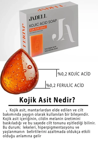 JADELL Kojik ve Ferulik Asit Özlü Aydınlatıcı Besleyici Nemlendirici Cilt Tonu Eşitleyici Leke Ve Kararma Karşıtı Sabun 100 GR - 2