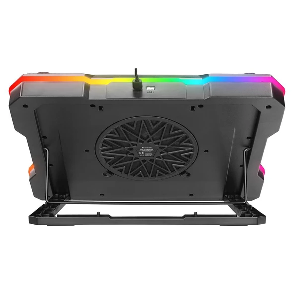 Rampage S49 Cyclone Siyah 10 Mode RGB 140*140mm 1 Fanlı 14-19 inç LED Ekranlı Notebook Soğutucu Stand - 3