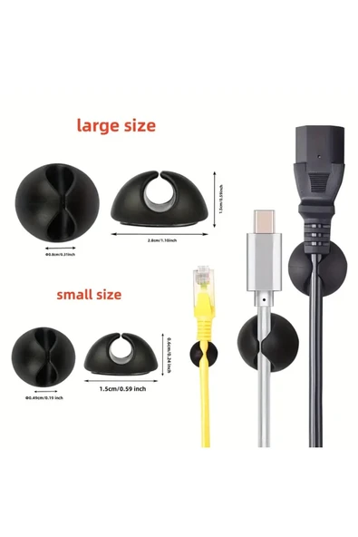 10 Adet Yapışkanlı Kablo Düzenleyici Kablo Tutucu Klips Kablo Sabitleme Siyah Beyaz Renk - Resim 2