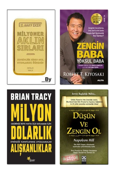 Milyoner Aklın Sırları + Zengin Baba Yoksul Baba + Milyon Dolarlık Alışkanlıklar +düşün Ve Zengin Ol ürün görseli