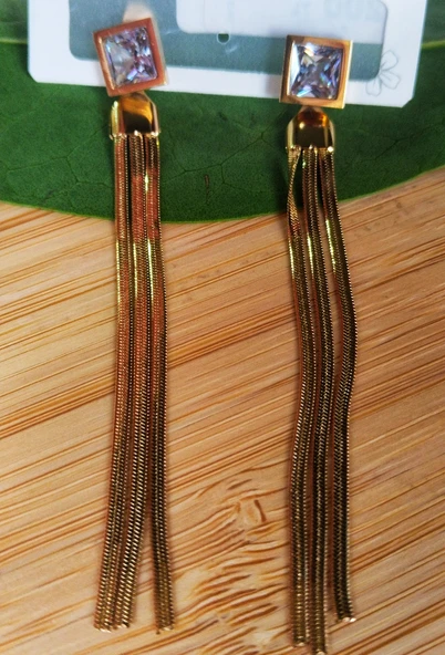 Monalisa Home Gold Renk Sallantılı  Figürlü Lüks Abiye Küpe ürün görseli