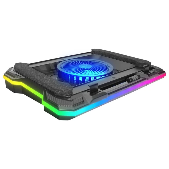 Rampage S49 Cyclone Siyah 10 Mode RGB 140*140mm 1 Fanlı 14-19 inç LED Ekranlı Notebook Soğutucu Stand - 4