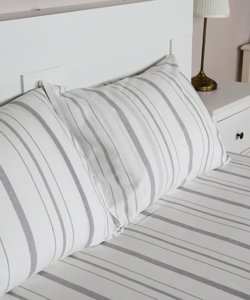 Cotton Collection Tek Kişilik Çizgili Çarşaf Seti Solinea - Resim 2