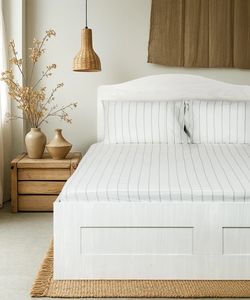 Cotton Collection Tek Kişilik Çizgili Çarşaf Seti Rayuna