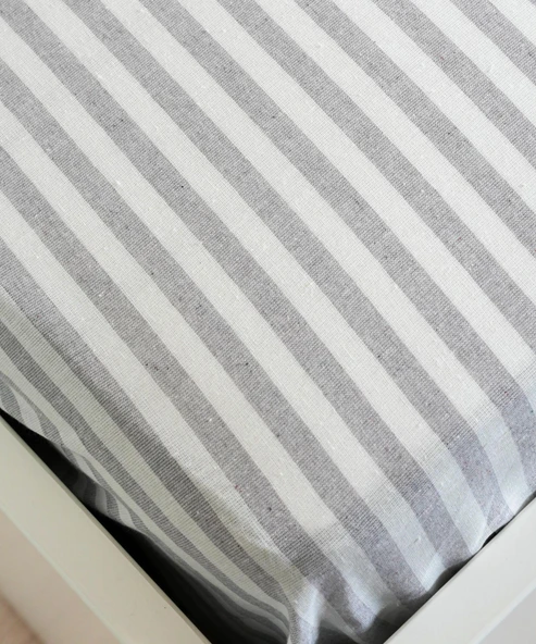 Cotton Collection Tek Kişilik Çizgili Çarşaf Seti Reveboheme - Resim 3