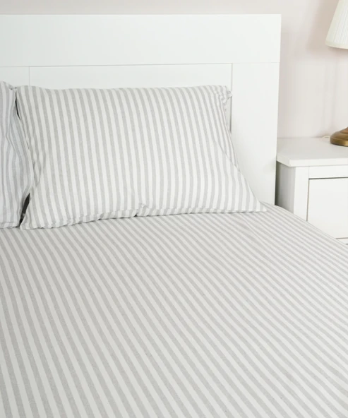 Cotton Collection Tek Kişilik Çizgili Çarşaf Seti Reveboheme - Resim 2