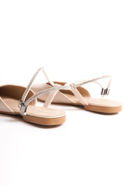 JET-CAROLINE Lastikli Ortopedik Rahat Taban Bilekten Taş Detaylı Kadın Babet Ayakkabı  CKT - Krem - Resim 5