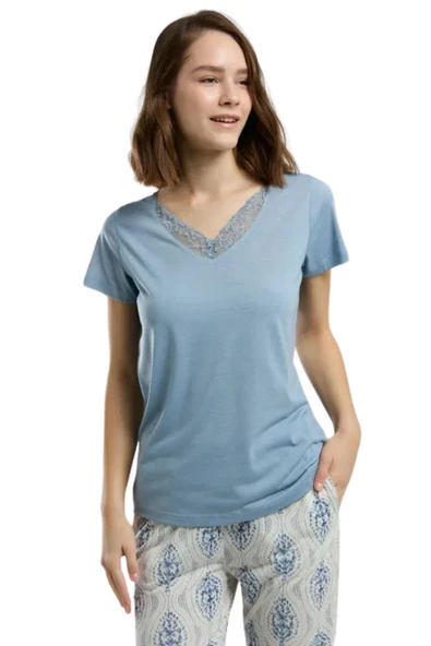 Arnetta Kadın Mavi Kısa Kollu Pijama Takımı 3200 - Resim 3