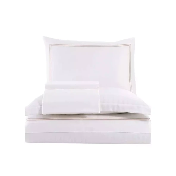 Dantela İmge Nakışlı Pamuk Saten Yollu Çift Kişilik Nevresim Takımı-Beyaz - 3