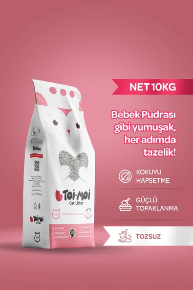 Toi Moi Tozsuz, Topaklanan, Emiciliği Yüksek Bebek Pudralı Bentonit Kedi Kumu 10lt (10kg) ürün görseli