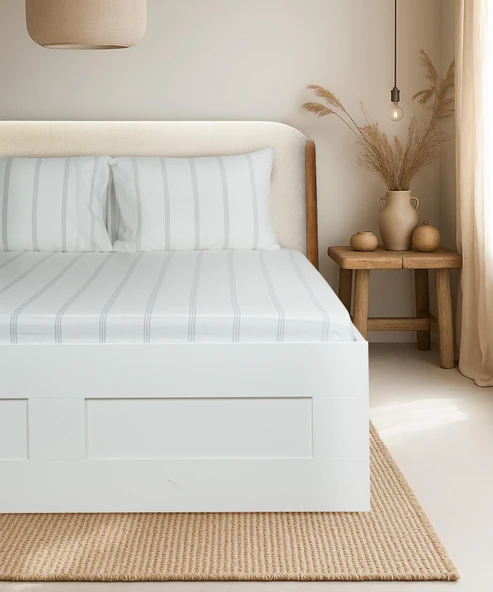 Cotton Collection Çift Kişilik Çizgili Çarşaf Seti Seroya