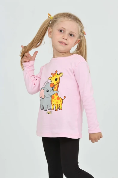 Toontoy Kız Çocuk Zürafa Fil Baskılı Sweatshirt - Resim 12