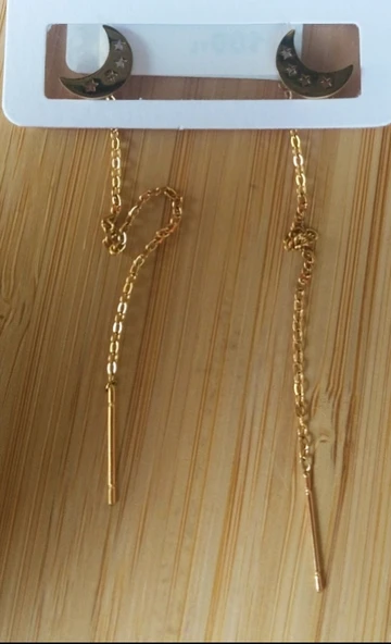 Monalisa Home Gold Renk Metalik Ay Figürlü Sallantılı Küpe