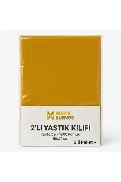 %100 Pamuk Ranforce 2'li Yastık Kılıfı, Hardal, 50x70 cm - 2