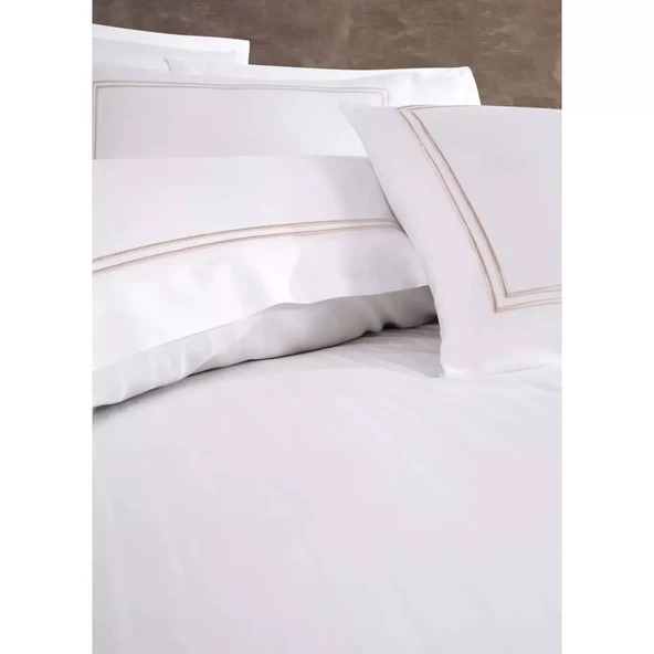 Dantela İmge Nakışlı Pamuk Saten Yollu Çift Kişilik Nevresim Takımı-Beyaz - 2