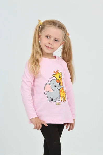 Toontoy Kız Çocuk Zürafa Fil Baskılı Sweatshirt - Resim 3