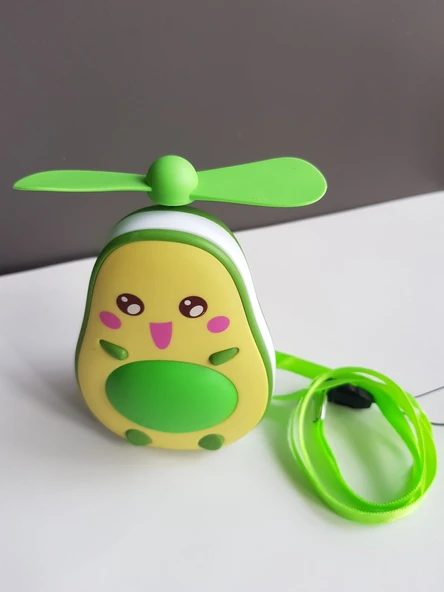 Sevimli Avokado Tasarımlı Led Işıklı USB Kablolu Mini Fan I Masa Üstü Ve Boyun İpli Vantilatör - 3