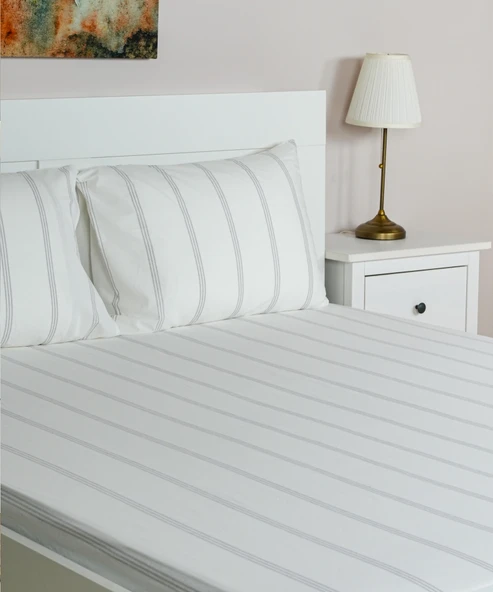 Cotton Collection Tek Kişilik Çizgili Çarşaf Seti Seroya - Resim 2