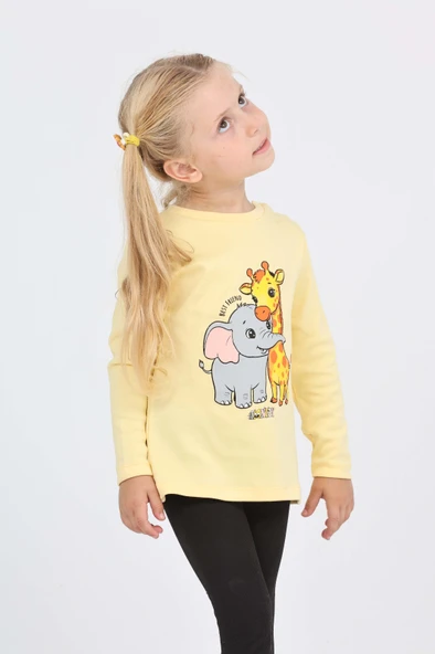 Toontoy Kız Çocuk Zürafa Fil Baskılı Sweatshirt - Resim 10