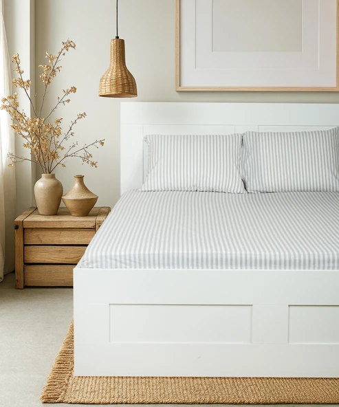 Cotton Collection Tek Kişilik Çizgili Çarşaf Seti Reveboheme ürün görseli