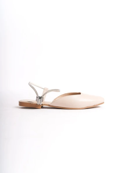 JET-CAROLINE Lastikli Ortopedik Rahat Taban Bilekten Taş Detaylı Kadın Babet Ayakkabı  CKT - Krem - Resim 6