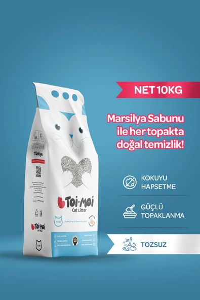 Toi Moi Topaklanan, Tozsuz, Marsilya Sabunlu Bentonit Kedi Kumu 10lt (10kg) ürün görseli