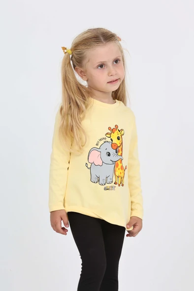 Toontoy Kız Çocuk Zürafa Fil Baskılı Sweatshirt - Resim 6