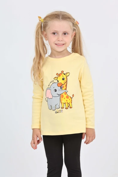 Toontoy Kız Çocuk Zürafa Fil Baskılı Sweatshirt - Resim 8